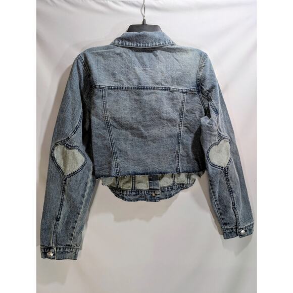 Juicy Couture Cropped Denim Jacket Heart Elbow Patches‎ NWT Size L - Picture 6 of 8